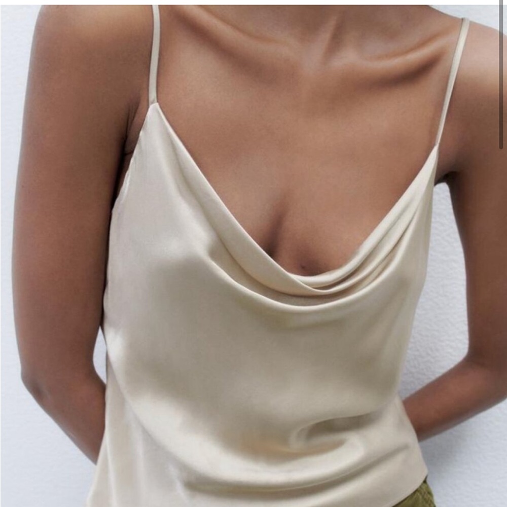NWT Zara Gold Silky Drape Front Tank - Size M - Picture 4 of 11